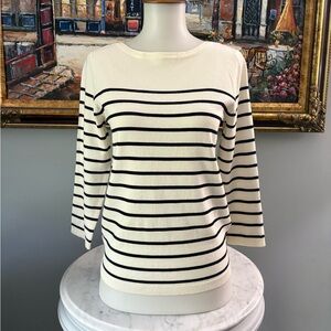 H&M Cream Black Striped Boat Neck Sweater XS